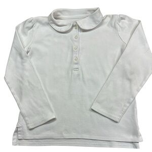 Lands End Girls White Longsleeved Uniform Top Four Button w Rounded Collar S6x-7